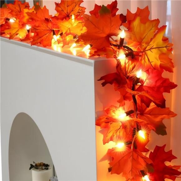 9FT 50 Count Incandescent Lights Brown Wire UL Certified Connectable Maple Leave - Picture 3 of 8